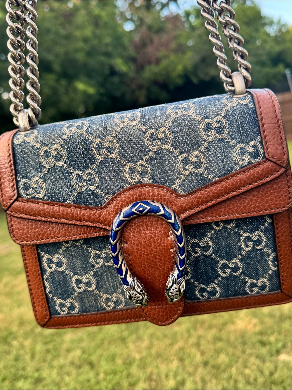 Gucci Denim GG Monogram Mini Dionysus Shoulder Bag